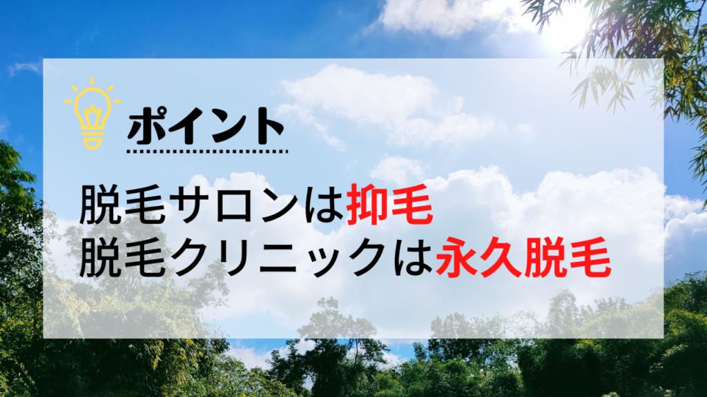 脱毛サロンは抑毛
脱毛クリニックは永久脱毛