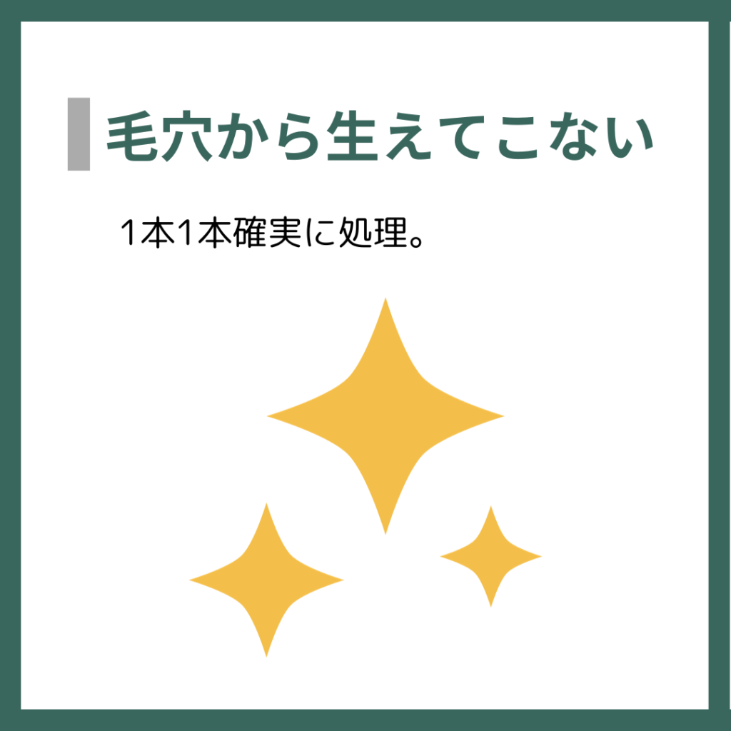 毛穴から生えてこない
1本1本確実に処理。