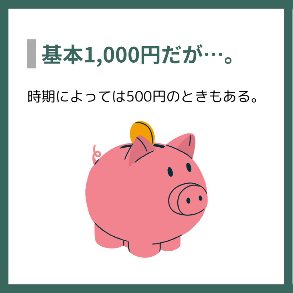 基本1,000円だが…。
時期によっては500円のときもある。