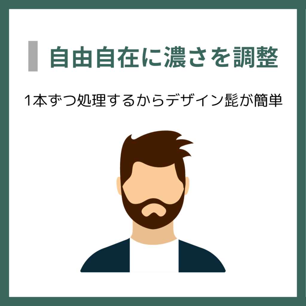 自由自在に濃さを調整
1本ずつ処理するからデザイン髭が簡単