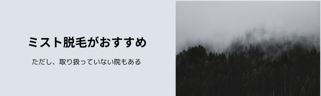 ミスト脱毛がおすすめ
ただし、取り扱っていない院もある