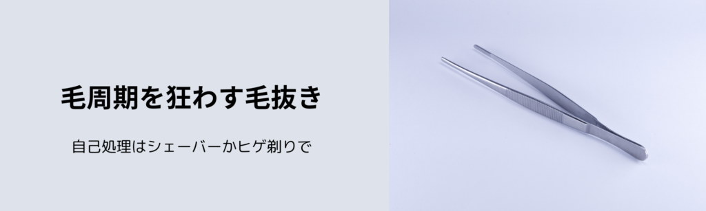 毛周期を狂わす毛抜き
自己処理はシェーバーかヒゲ剃りで